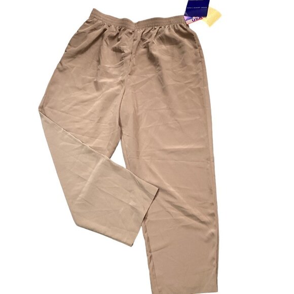 NWT Susan Graver Sz P1X Beige Silky Polyester Pull-On Straight Leg Pants 60X - Picture 1 of 7
